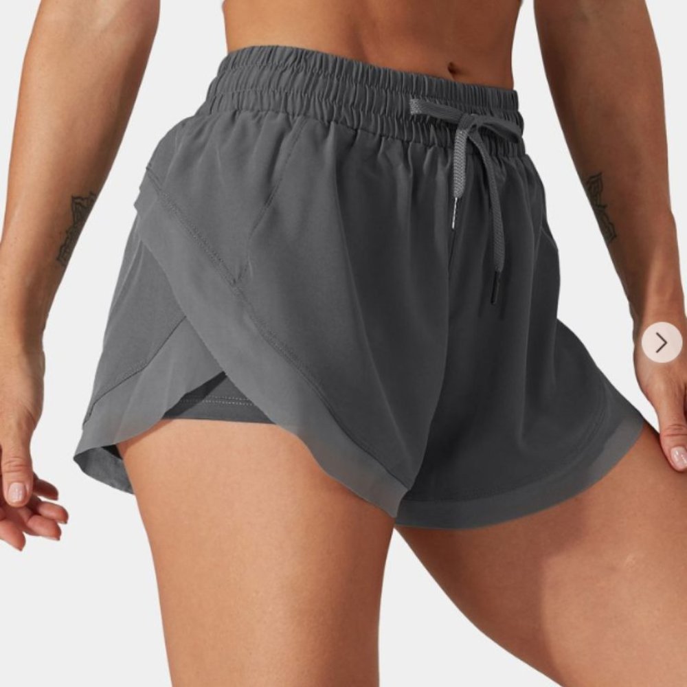 Drawstring Contrast Flowy Mesh 2-in-1 Shorts